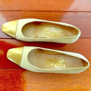 NEW Sole Ferragamo Bridal Ivory Dot, Gold Cap Toe!